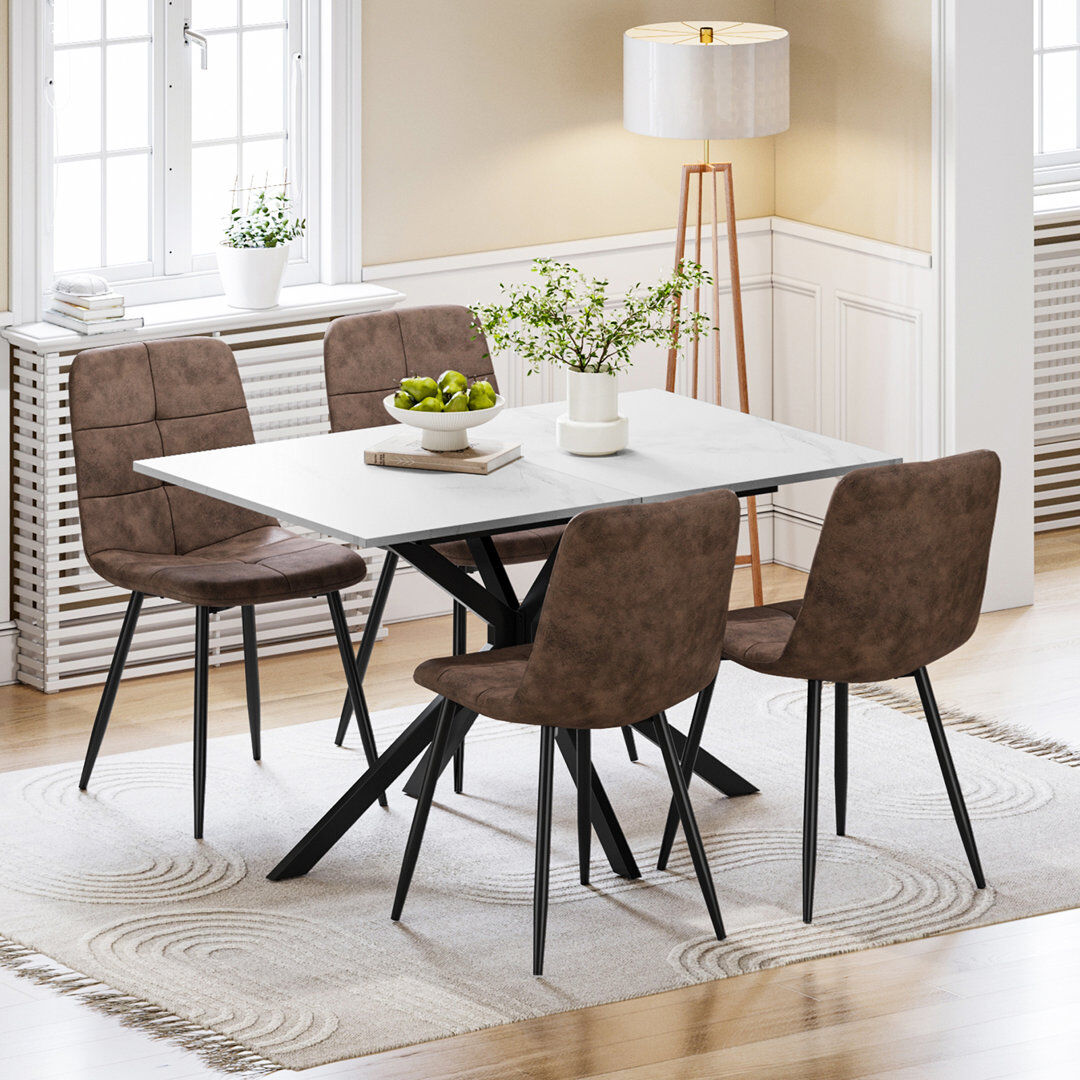 George Oliver 4 -Person Extendable Dining Set White/Brown 4