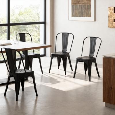 Koo Decor "18"" Modern Industrial Metal Stackable Matte Black Dining Chair, 4PCS - 18"" W X 18"" D X 33"" H"