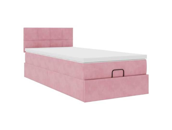 KKgypkn Rosa Ottomanbett mit Taschenfederkernmatratze 100x200 cm, Samt-Polsterbett mit Stauraum und Matratzenauflage, hydraulischer Hebemechanismus für einfachen Zugang