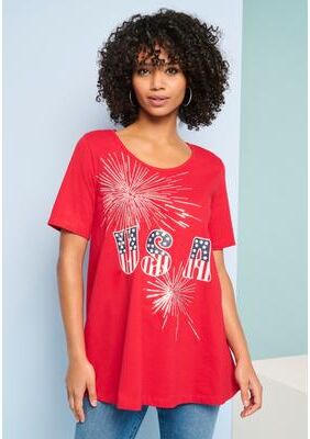 Plus Size Women's American Graphic Swing Tee by Roaman's in Vivid Red Fireworks (Size 30/32)