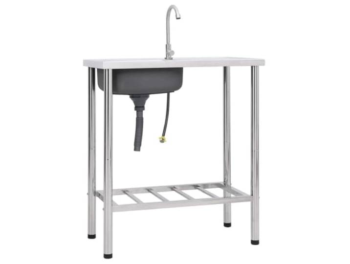 vidaXL Camping Spüle mit Wasserhahn Waschtisch Spültisch Spülbecken Waschbecken Garten Campimgspüle Multifunktionswaschtisch Edelstahl