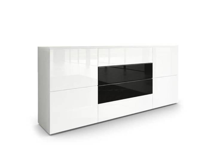 Vladon Buffet dressoir Rova en Blanc mat - Blanc haute brillance - Noir haute brillance