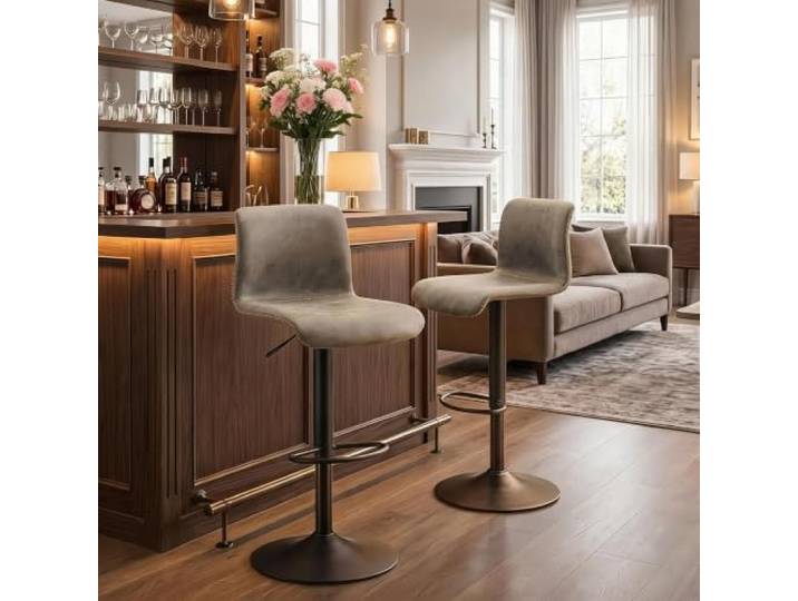 Barhocker 4er Set Höhenverstellbar, 360° Drehbar Barstühle Mit Rückenlehne & Fußstütze, Moderner Tresenhocker Gepolstert aus Kunstleder, Küchenstuhl für Kücheninsel, Theke & Bar
