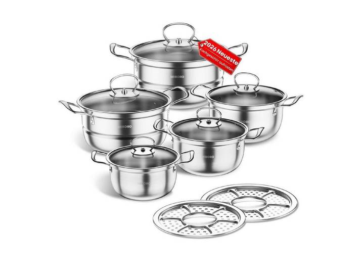 LuxusKollektion Topf-Set Topfset Edelstahl 12-teilig Hellgrau D