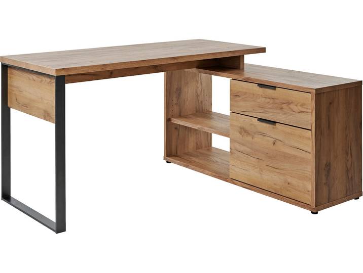 Eckschreibtisch JAHNKE LOOP C 150 E , braun (kerneiche, anthrazit, anthrazit, kerneiche), B:150cm H:76,2cm T:120cm, Tische, Eckschreibtisch, Eckschreibtisch, wechselseitig montierbar, viel Stauraum