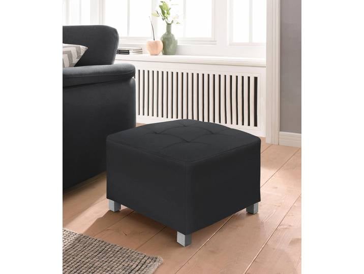 Hocker, Luxus-Microfaser & Kunstleder, Schwarz, 58×43×58 cm, Polsterhocker, Sit&More