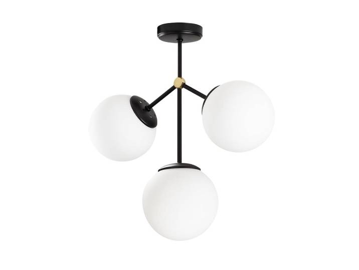 Plafonnier noir à 3 lumières avec détails dorés
