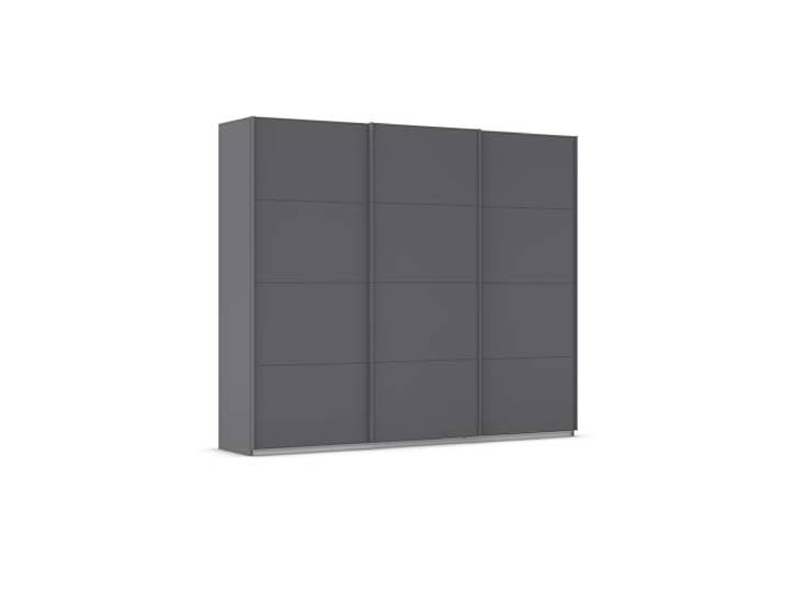 Rauch Möbel KULMBACH, Schwebetürenschrank, Grau metallic, Breite 271 cm Kleiderschrank mit Schwebetüren, Schiebetüren, 3-türig, Zubehör Classic, für Schlafzimmer, Jugendzimmer, Garderobe, Flur