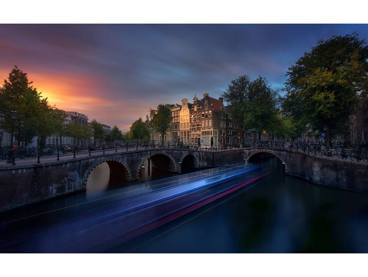 Fototapete PAPERMOON Photo-Art JESUS M GARCIA, AMSTERDAM SONNENUNTERGANG , bunt, B:3m L:2,23m, Vlies, Tapeten, Fototapete
