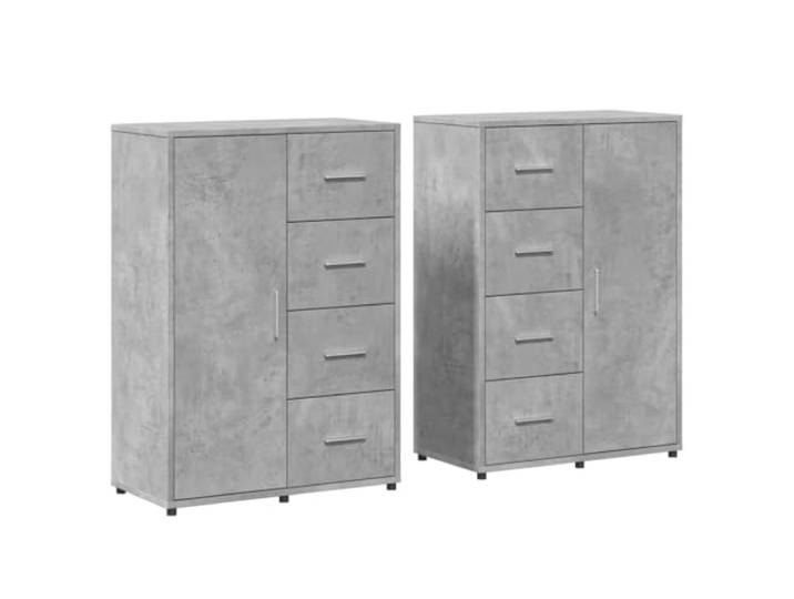 HKTMGDNG Sideboard 2er Set Betongrau 60x31x84 cm Kommode Schrank Praktische Mehrzweckschraenke im Doppelpack fuer Wohnzimmer oder Flur mit strapazierfaehiger Ablageflaeche.