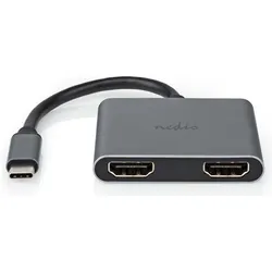 Nedis USB Multi-Port-Adapter USB 3.2 Gen 1 USB-C™ Stecker 2x HDMI™ 0.10 m Rund Vernickel (HDMI), Video Adapter, Schwarz