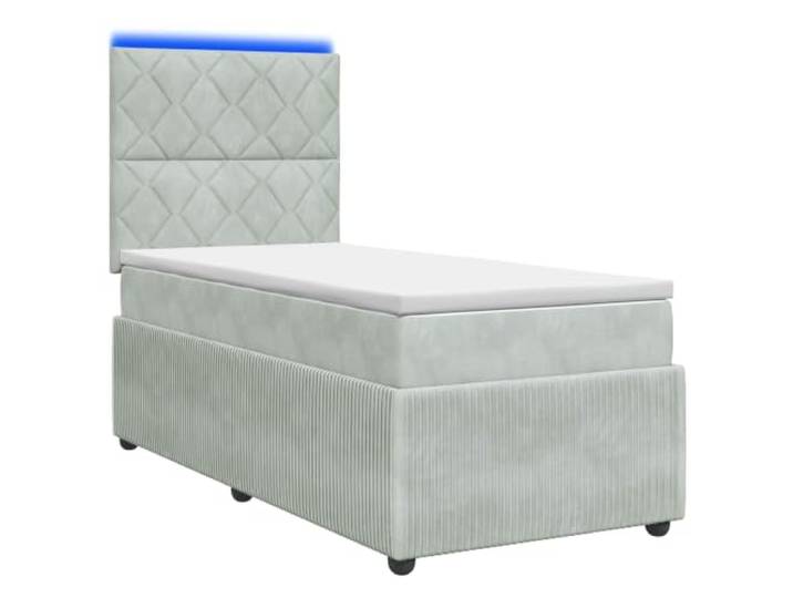 KTHLBRH Boxspringbett mit LED Matratze hellgrau 90 x 190 cm Samt, USB-LED-Lichter, Gasmechanismus, verstellbares Kopfteil 78/88 cm, Behälter, moderner Stil