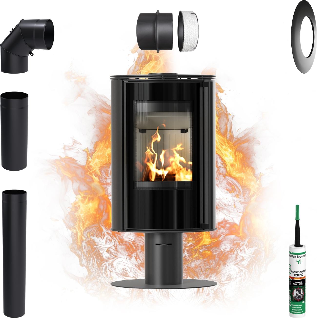 Freistehender Kaminofen KRATKI ERIK auf Bein 5,5 kW Ø150 Ökodesign Set