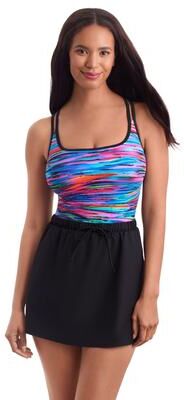 Plus Size Women's Skirted One Piece Runaround by Shape Solver Sport in Tidal Wave (Size 18)
