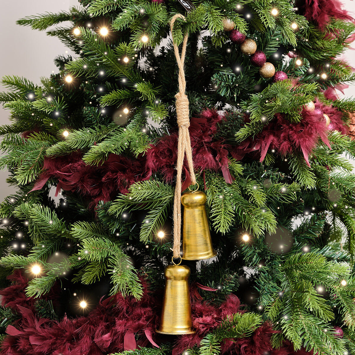 Large Gold Metal Hanging Bells Christmas Tree Decoration - 50cm Rope, Metal
