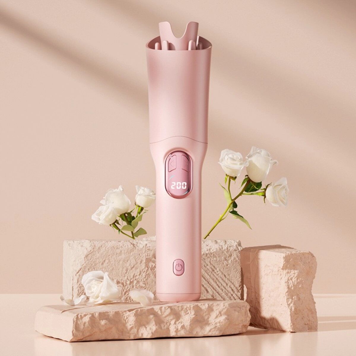 INF Kabelloser tragbarer Keramik-Lockenstab – USB wiederaufladbar mit LCD-Temperaturanzeige und 3 Wärmeeinstellungen (32mm) Rosa