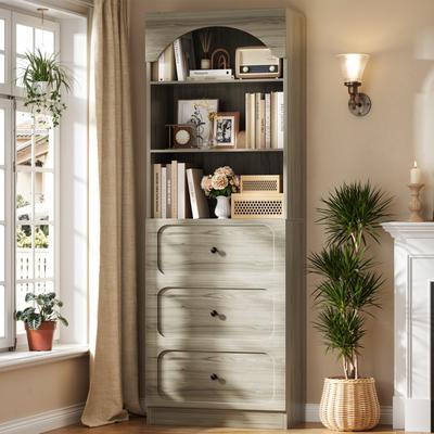 Rackcog 80'' Tall Bookcase with 3 Wood Drawers, Storage Bookshelves/ Kitchen Pantry with Open Shelves