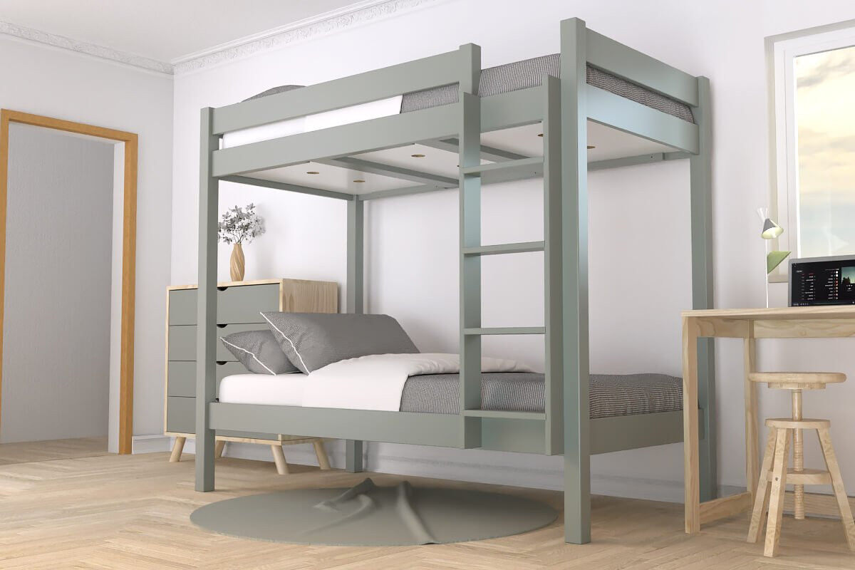ABC MEUBLES Lit superposé 2 places 90x190 échelle droite bois ABC - Gris