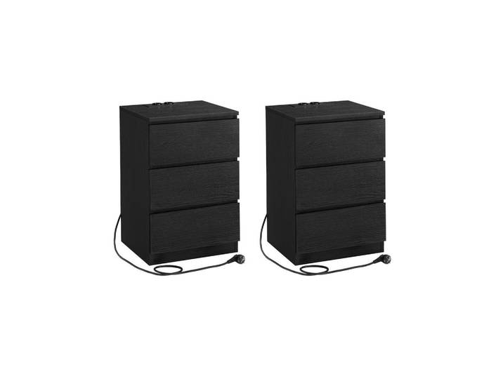 Hansiro Nachttisch Tegucigalpa 2Er-Set, Schwarz, 40x59x35 cm, Schlafzimmer, Nachtkästchen