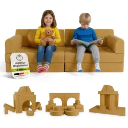 Juskys Kinder Spielsofa Kayo - Gelb, baubare Stapelsteine für Kinder, pflegeleichte Kindercouch aus Cord