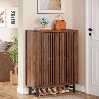 OEM 6-Tier Shoe Cabinet with Shutter Doors Adjustable Shelves Wooden Storage Cabinet for Entryway/Hallway/Closet/Living Room
