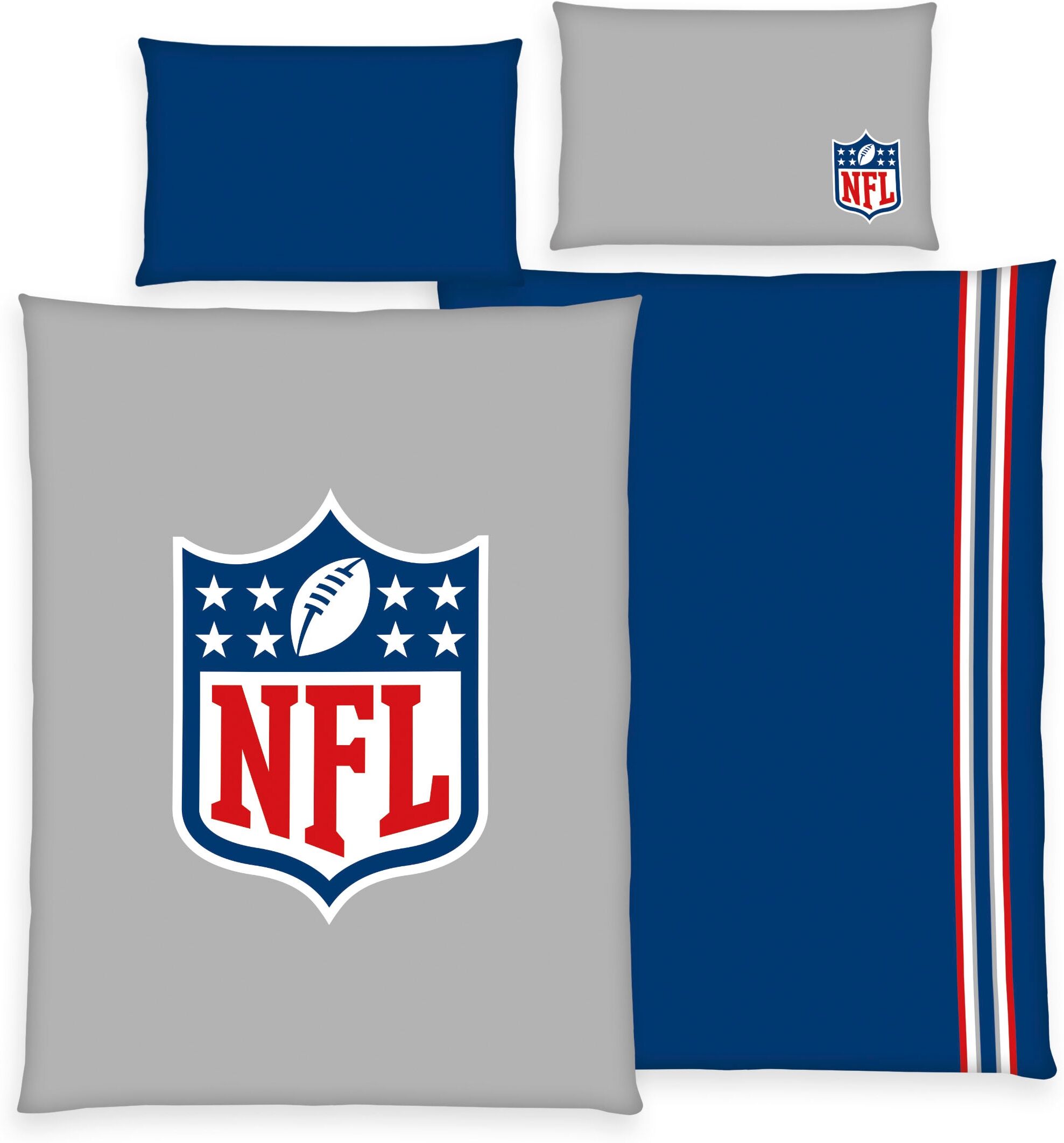 Wendebettwäsche NFL "NFL", bunt, B/L: 135cm x 200cm, 1 Stk., 1 Stk., Renforcé, B/L: 80cm x 80cm, 2 Stk., Renforcé, Obermaterial: 100% Baumwolle, Bettwäsche, Wendebettwäsche, mit coolem Super Bowl Motiv, American Football bunt B/L: 135cm x 200cm, 1 Stk., 1