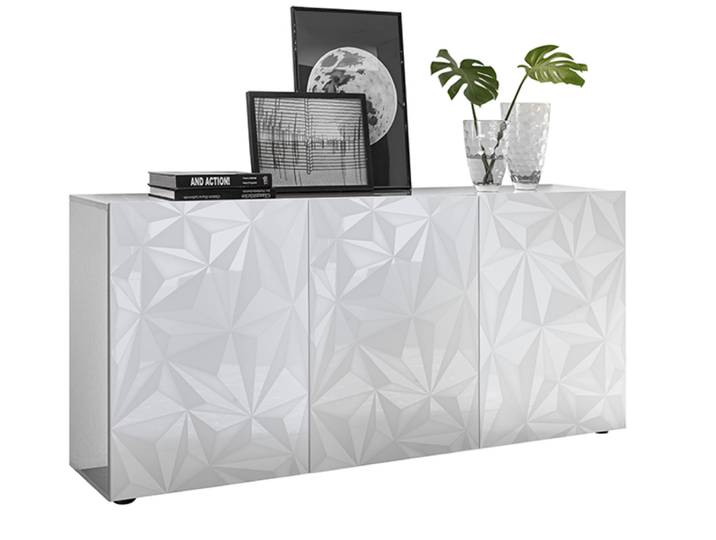 Bahut 3 portes Prisme blanc brillant - Basika