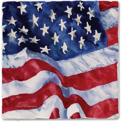Thirstystone Waving Flag Patriotic Themed 4 Pack Tumbled Tile Coaster Manufactured in The USA