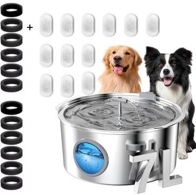 Inspired Living 7L Stainless Steel Pet Water Fountain Large Capacity Automatic Water Dispenser For Cats & Dogs 7l Pet Water 12chip