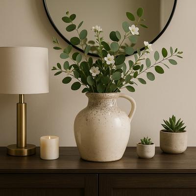 Sagebrook Home Modern Terracotta Tall Vase with Speckled Finish - Ivory & Brown