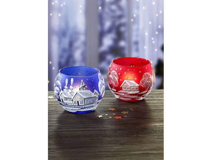 Teelichthalter aus Glas im 2er-Set, Rot-Dunkelblau
