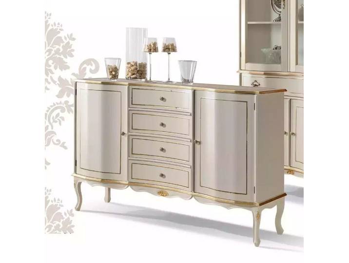 JVmoebel Sideboard Klassisches weißes Sideboard mit Schubladen und Holzfüßen (1 St., Sideboard), Made in Europa
