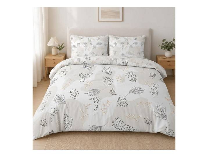LuxusKollektion Kinderbettwäsche Bettwäsche-Set 135x200cm Beige Blätter Mikrofaser