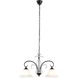 Pendelleuchte Vintage Metall Pendellampe Esszimmer Retro Hängelampe Wohnzimmerlampe Deckenleuchte in rostfarben, mit Glas Lampenschirm,2x E27, LxH 53,5x110 cm