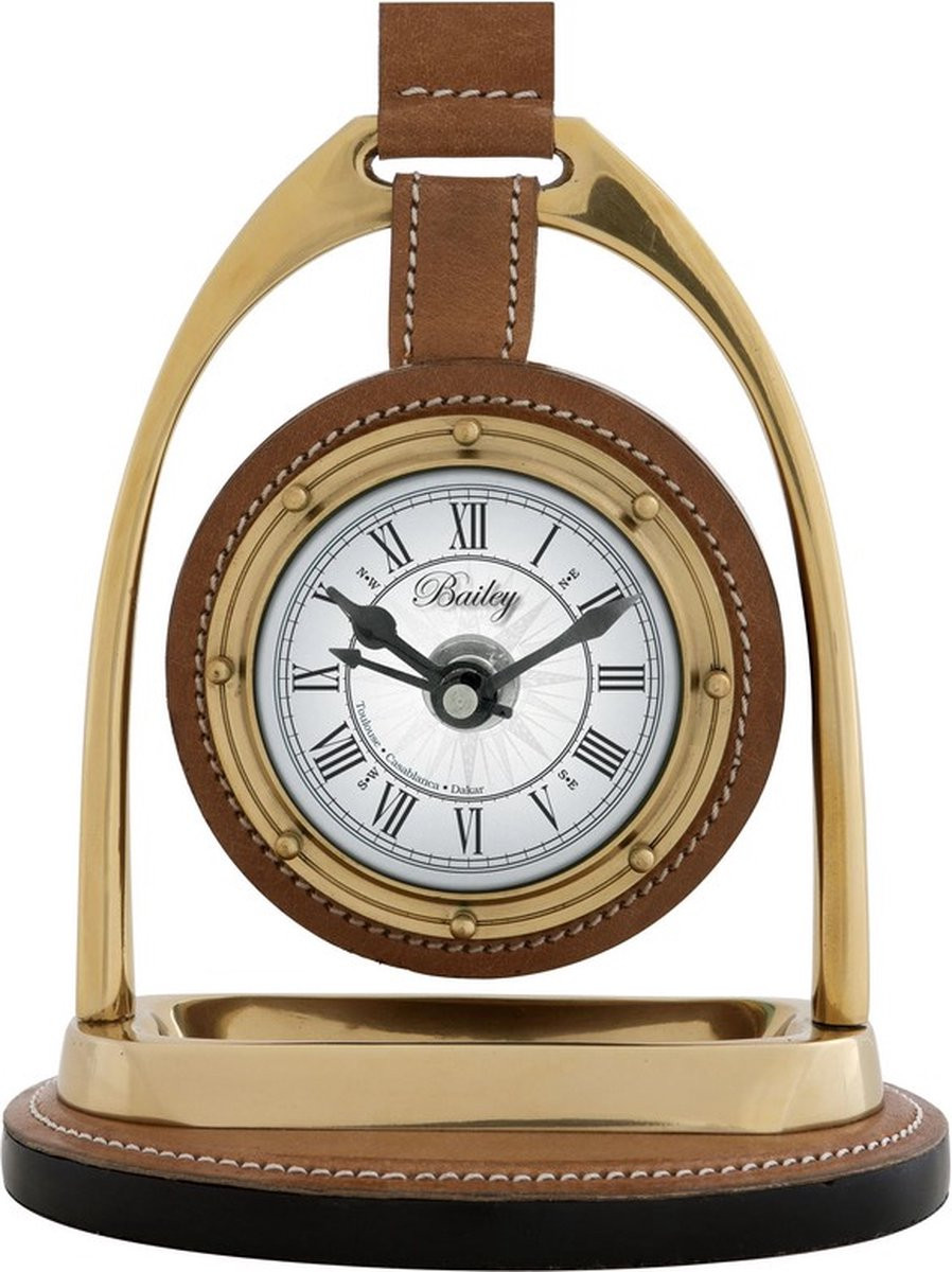 Eichholtz Tafelklok Clock Bailey Equestrian - Koper met Bruin Leder - Analoog