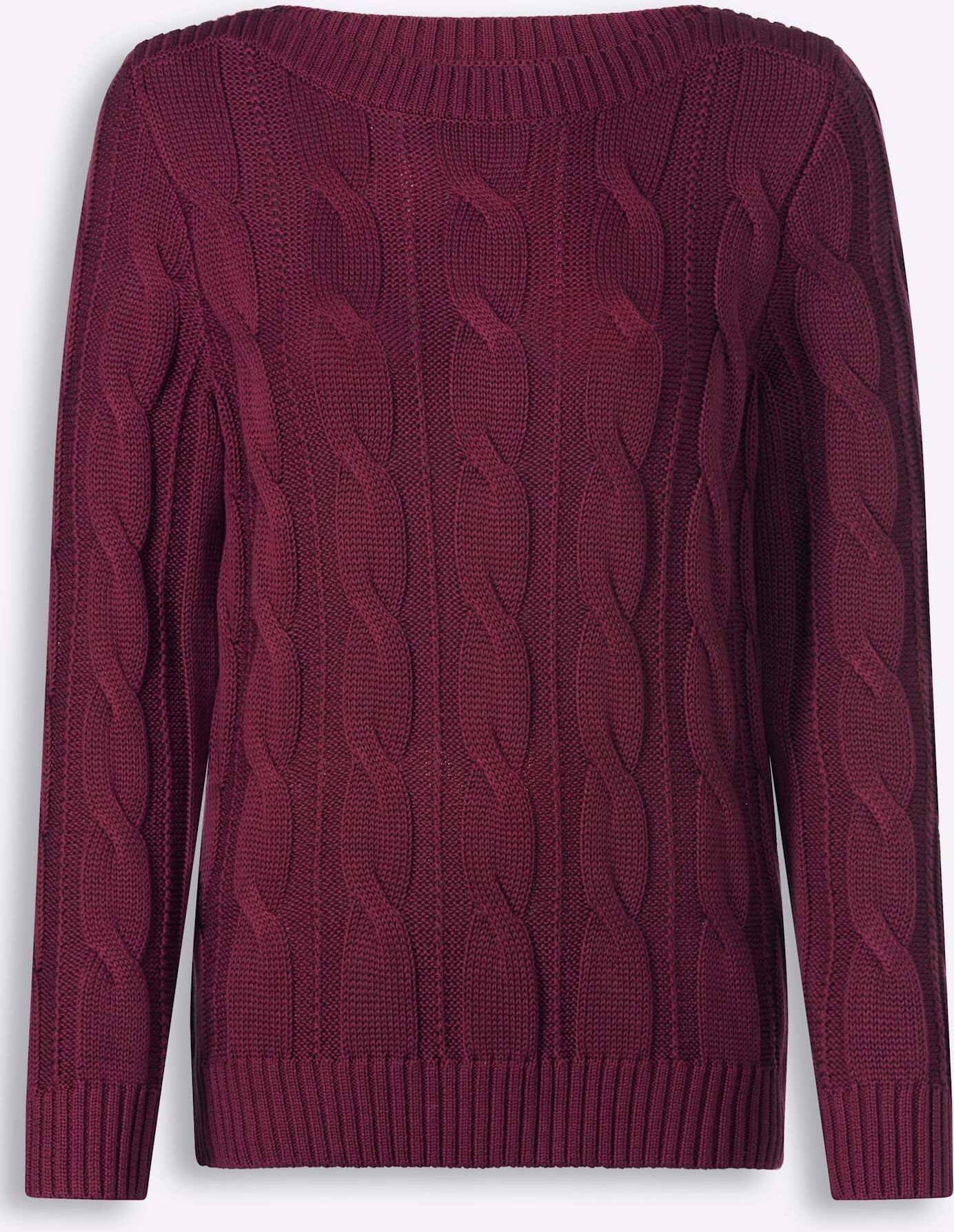 Strickpullover INSPIRATIONEN "Strickpullover", Damen, Gr. 50, lila (bordeaux), 50% Baumwolle, 50% Polyacryl, unifarben, Pullover Strickpullover bordeaux 50