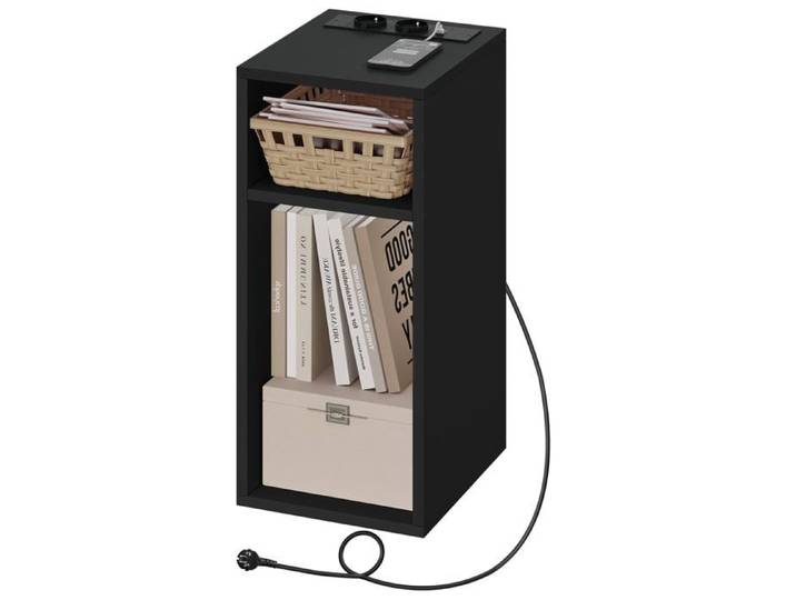 Table de Chevet avec Station de Charge 2 Casiers Noir Noir Noir TABLE D'APPOINT