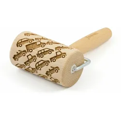 Folkroll Teigrolle Autos, mini, 9.5 cm, Nudelholz, Prägerolle, Muster, Motiv, Rolle, Buchenholz, 332894