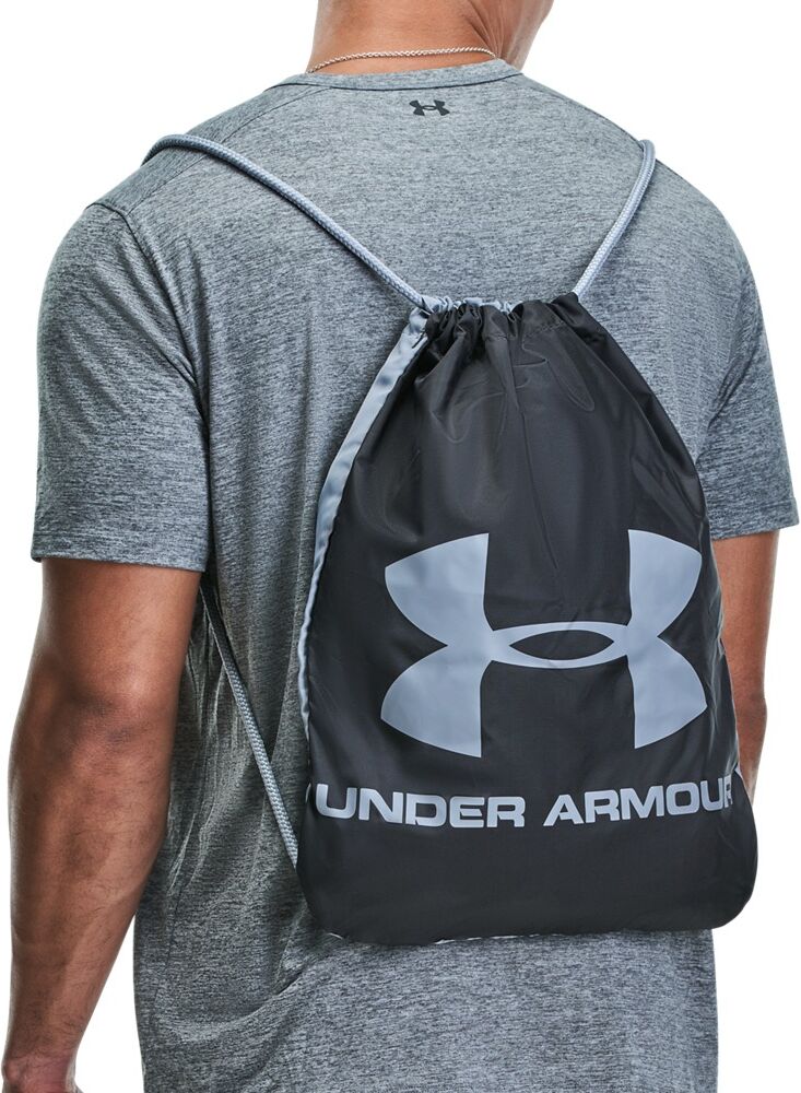 Sportrucksack UNDER ARMOUR "UA OZSEE SACKPACK", schwarz-weiss (schwarz, steel), Rucksäcke, Obermaterial: 50% Nylon, 50% Polyester, Sportrucksack, für Sportmode und aktive Freizeitgestaltung, mit Brustclip schwarz, steel Einheitsgröße