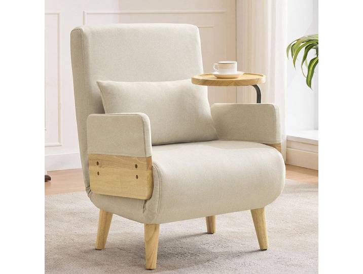 Fauteuil convertible 3 en 1 avec fonction couchage plateau en bois fauteuil rembourré - SWEIKO - Beige