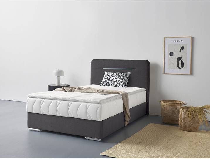 Boxbett, Polyester, Anthrazit, 126×207 cm, Mit Bettkasten & LED-Beleuchtung, Modern, Cotta