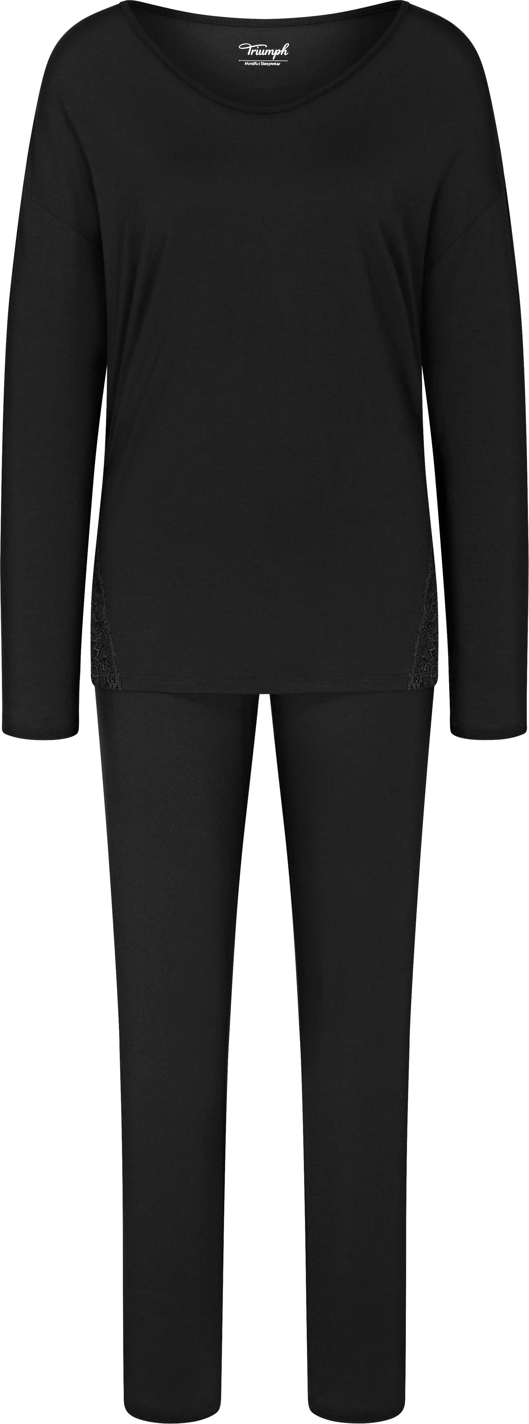 Pyjama TRIUMPH "Timeless Sensuality PK LSL", Damen, Gr. 38, schwarz, Single Jersey, 94% Modal, 6% Elasthan, unifarben, normal normal, V-Ausschnitt, Homewear-Sets Pyjama, atumgsaktiv und weich, Topseller
