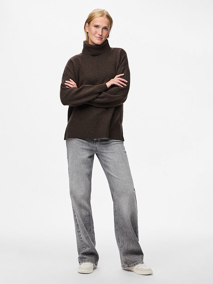 Pieces Rollkragenpullover in Dunkelbraun - S
