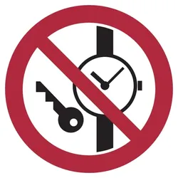 Verbotsschild, Mitführen von Metallteilen oder Uhren verboten P008 - ASR A1.3 (DIN EN ISO 7010) - 100 mm Folie selbstklebend