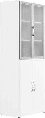 Kombischrank PALENQUE, 6 OH, Holz-/Glastüren, B 800 x T 420 x H 2160 mm, weiß