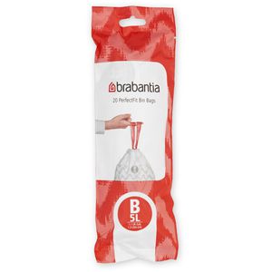 Brabantia Müllbeutel Perfectfit B, 5 Liter, mit Zugband, weiß, 20 Stück