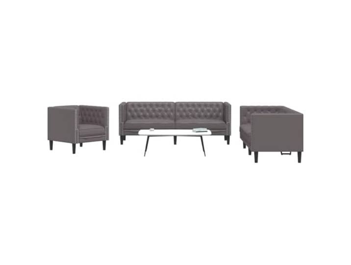HEFZGDB 3-TLG. Chesterfield Sofa Set Grau Kunstleder Sofagarnitur mit Knopftuft und Polsterung, Langlebiges Schmutzabweisendes Sofa-Set für Wohnzimmer, Elegantes Design mit Stabilen