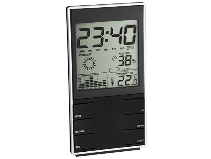 TFA Dostmann Digitaal weerstation, binnentemperatuur, luchtvochtigheid, comfortniveau, temperatuurdiagram, tijd