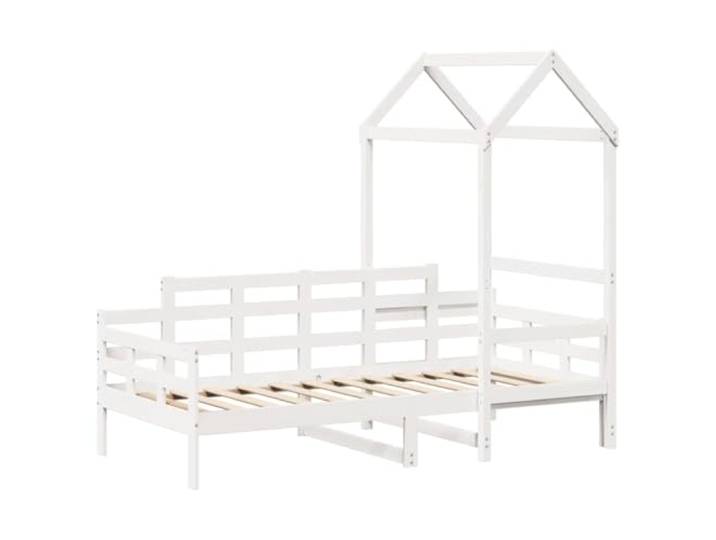 KTHLBRH Dormeuse mit Dach 80 x 200 cm weiß aus massivem Kiefernholz Lattenrost, Stauraum, Seitentür zum Öffnen, für Kinder unter 6 Jahren