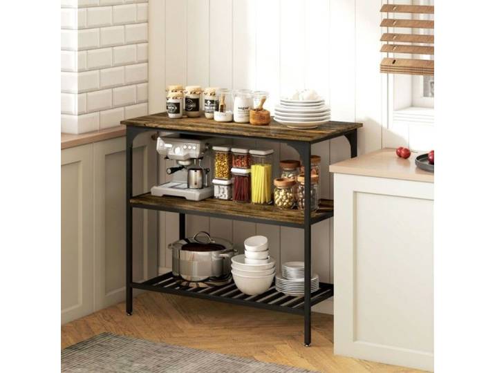 Desserte Billot Étagère Boulanger 3 Niveaux Acier - Meuble de Cuisine Rangement Rustique Brun et Noir 100x50x90cm